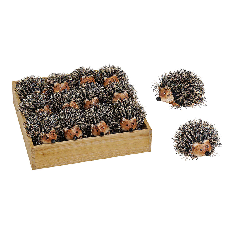 Igel aus Ton/Kunstfell in Box, B6 x T5 x H4 cm