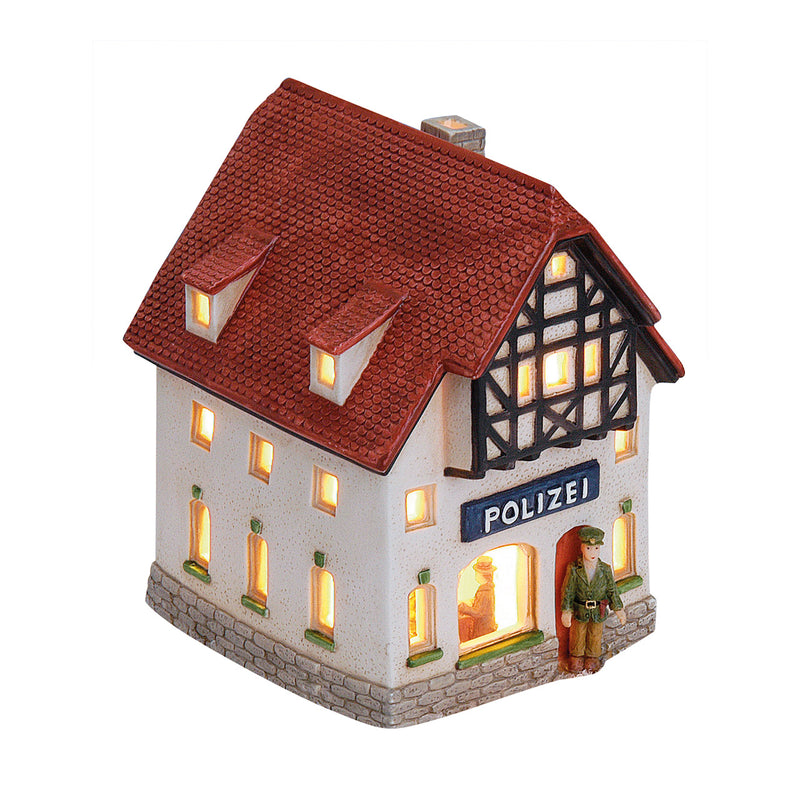 Windlicht-Haus Polizei aus Porzellan, B14 x T11 x H16 cm