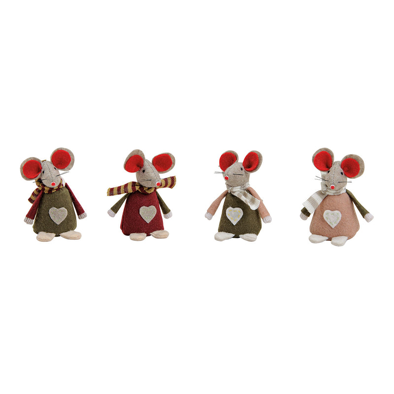 Wintermaus aus Filz/Textil , 4-fach sortiert (B/H/T) 6x10x5 cm