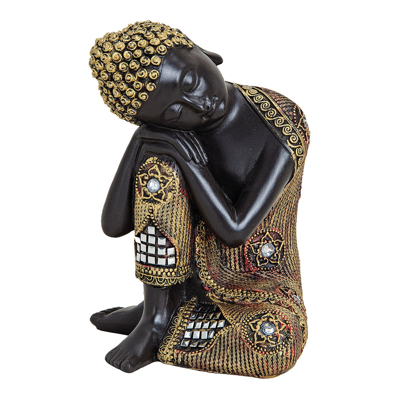 Buddha in schwarz/gold aus Poly, B12 x T12 x H17 cm