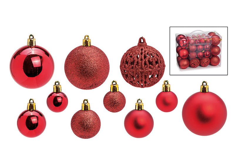 Weihnachtskugel-Set aus Kunststoff Rot 50er Set, (B/H/T) 23x18x12cm  Ø 3/4/6 cm