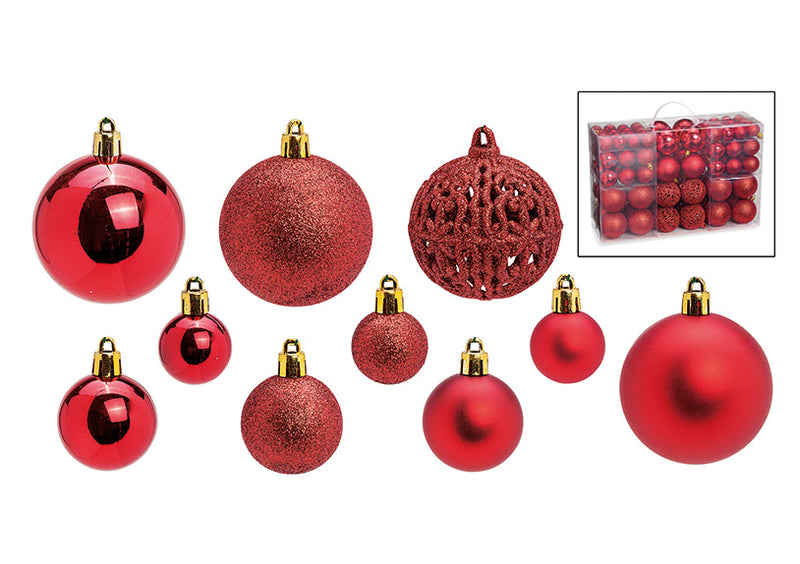 Weihnachtskugel-Set aus Kunststoff Rot 100er Set, (B/H/T) 23x35x12cm Ø 3/4/6 cm