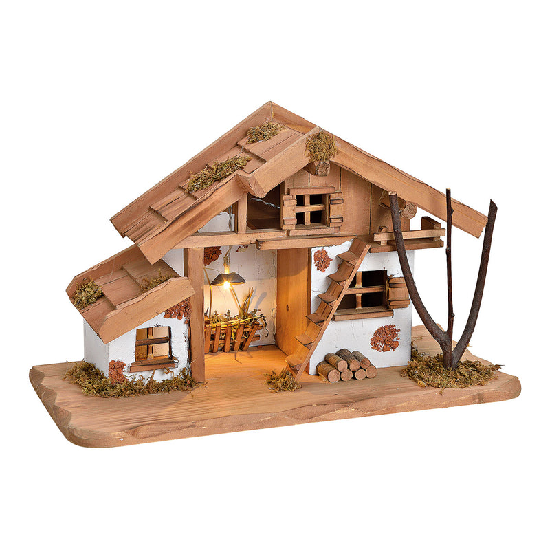 Krippenhaus mit LED Beleuchtung  aus Kiefernholz, MDF Natur (B/H/T) 39x23x19cm