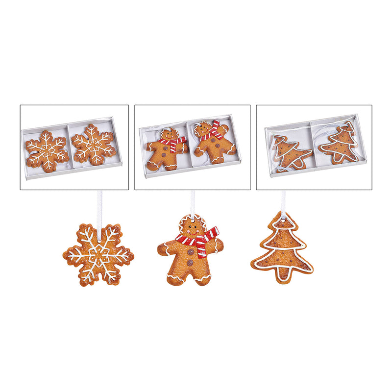 Weihnachtshänger Lebkuchen Schneeflocke/Figur/Baum aus Poly, Braun, 3-fach, 2er-Set (B/H/T) 6x6x0.5cm