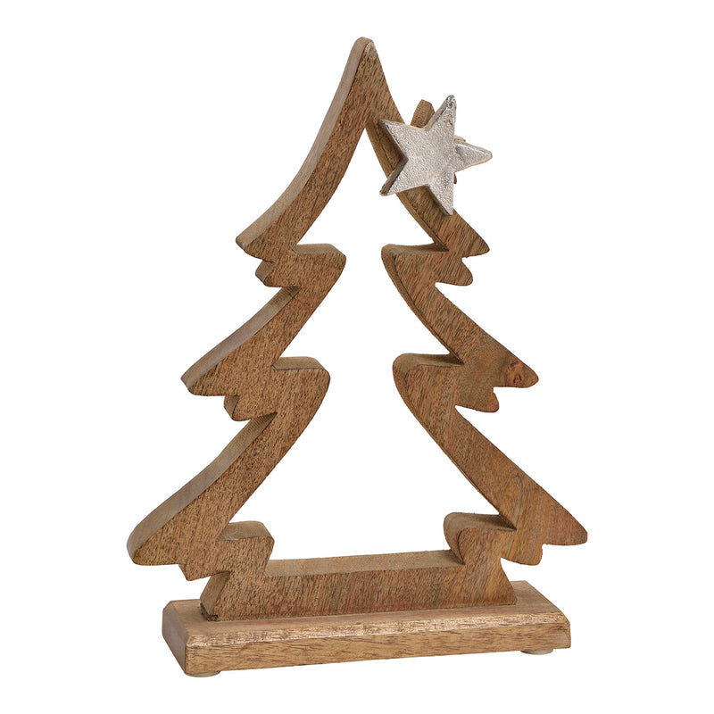 Aufsteller Tannenbaum mit Metall Stern Dekor aus Mango Holz Braun (B/H/T) 21x28x6cm