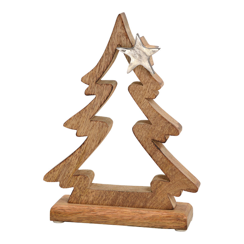 Aufsteller Tannenbaum mit Metall Stern Dekor aus Mango Holz Braun (B/H/T) 17x23x5cm