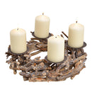 Kerzenhalter Adventsgesteck, Adventskranz aus Holz, Metall Natur (B/H/T) 30x8x30cm