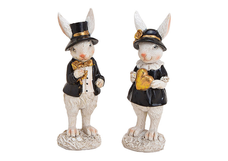 Hase Mann und Frau aus Poly Weiß/Schwarz 2-fach, (B/H/T) 4x10x3cm