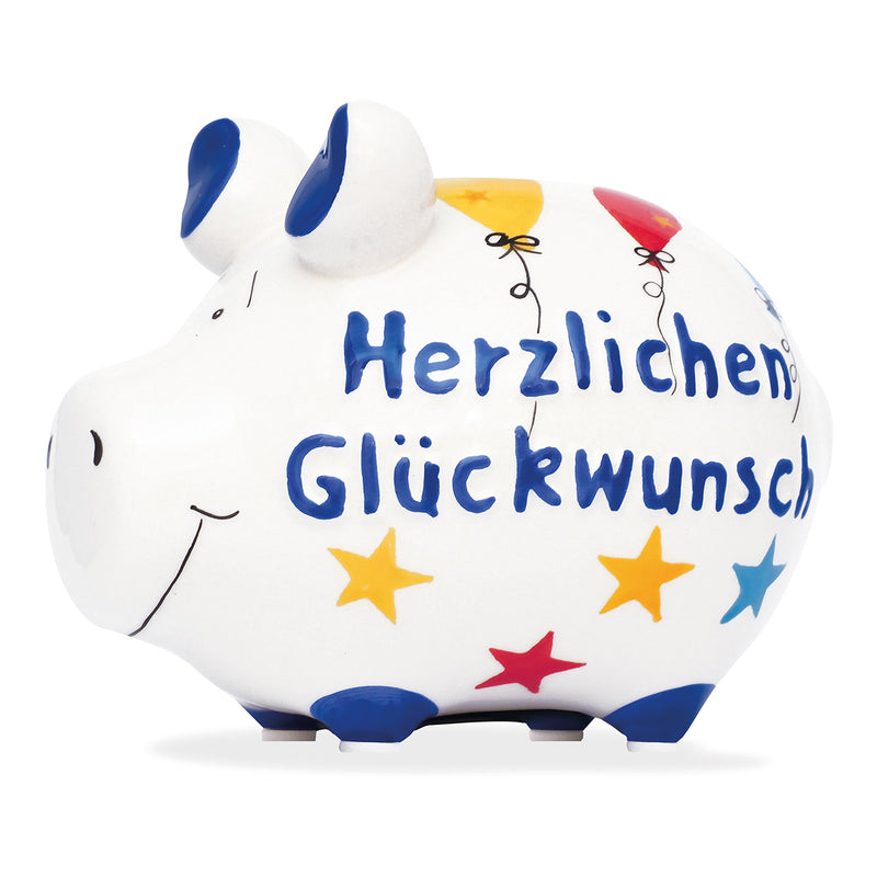 Spardose KCG Kleinschwein, Herzlichen Glückwunsch, aus Keramik (B/H/T) 12,5x9x9 cm