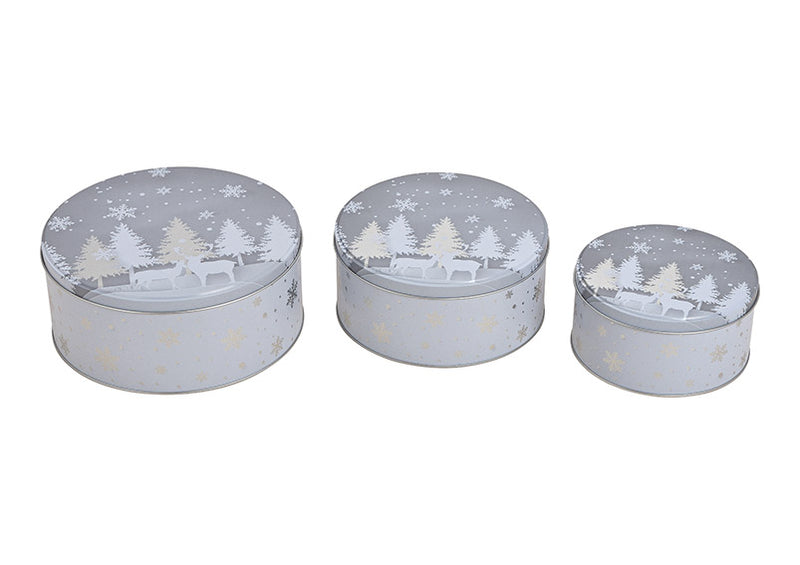 Dosen-Set Winterwald aus Metall Grau 3er Set, (B/H/T) 19x8x19cm, 16x7,5x16cm, 13x7x13cm