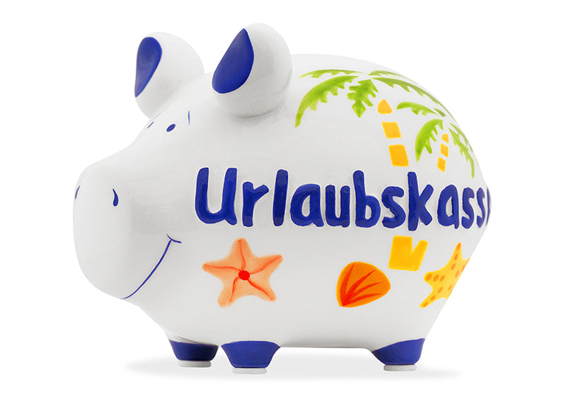 Spardose KCG Kleinschwein Urlaubskasse aus Keramik Weiß, Art. 101729 (B/H/T) 12x9x9cm