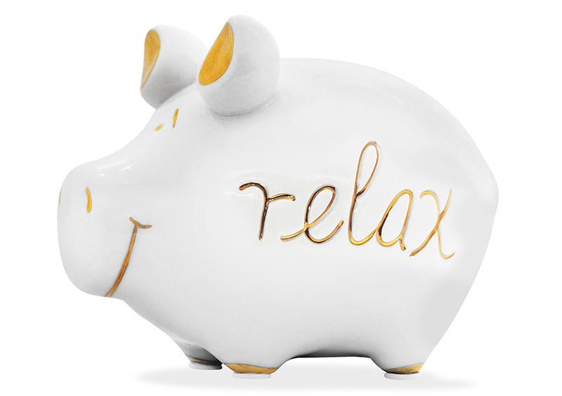 Spardose KCG Kleinschwein, relax Gold-Edition, aus Keramik, Art. 101722 (B/H/T) 12,5x9x9cm