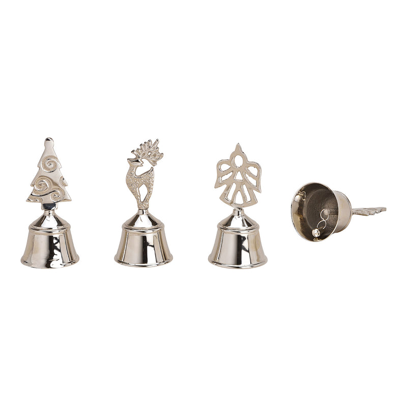 Glocke, Tischglocke Tannenbaum, Engel, Hirsch aus Metall Silber 3-fach, (H) 12cm Ø5,5cm