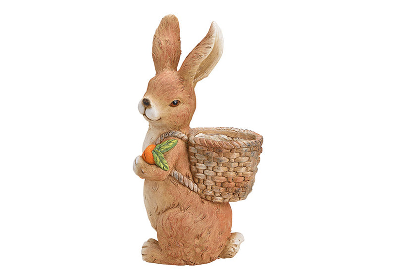 Hase mit Korb aus Magnesia Braun (B/H/T) 23x46x19cm