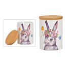 Vorratsdose Hase Dekor mit Bambus Deckel aus Porzellan Bunt (B/H/T) 10x13x10cm 600ML