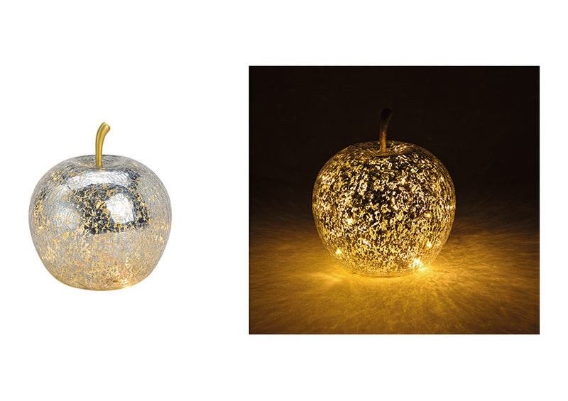 Apfel mit 20er LED mit Timer aus Glas Silber (B/H/T) 16x17x16cm