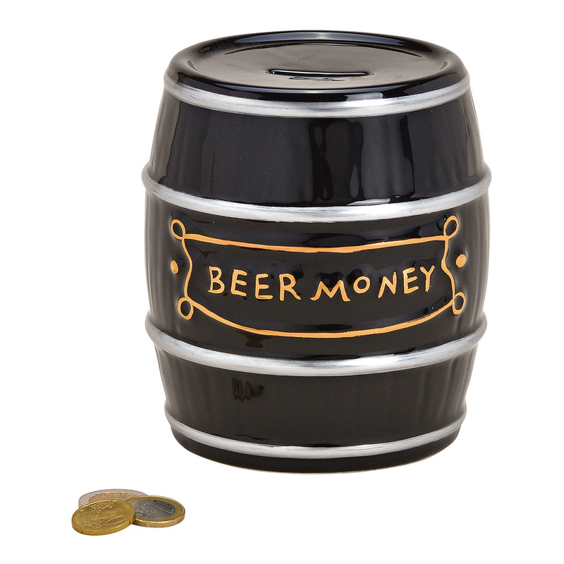 Spardose Fass, Beer Money,  aus Keramik Schwarz (B/H/T) 13x14x13cm