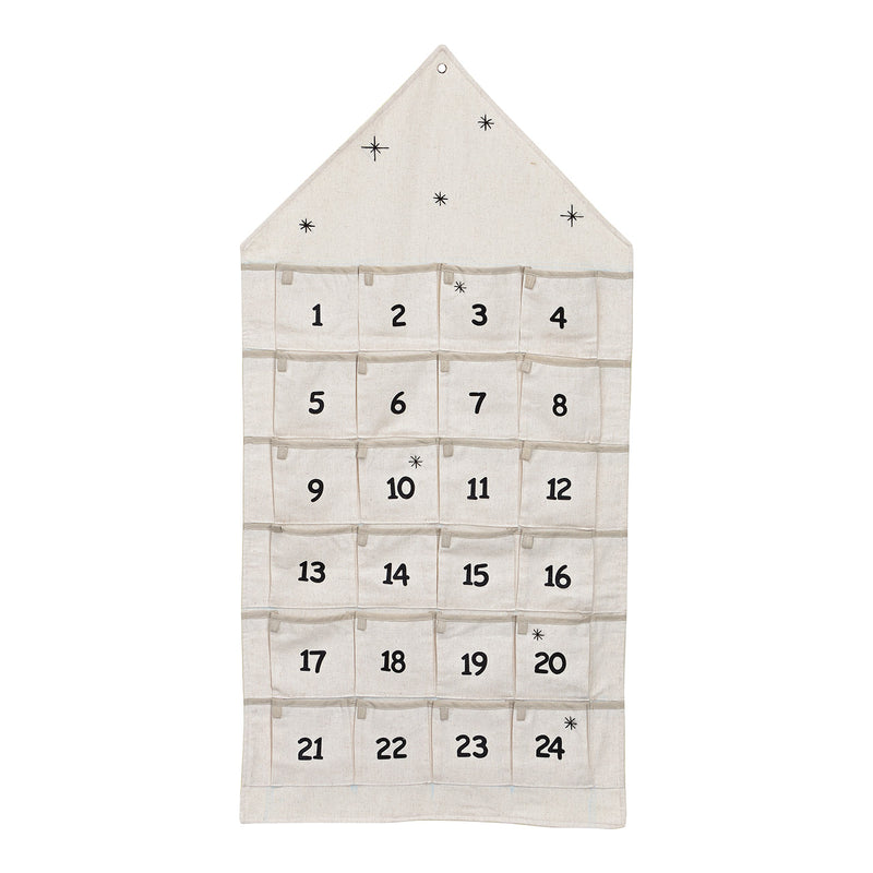 Adventskalender Haus aus Textil, Weiß (B/H) 48x96cm