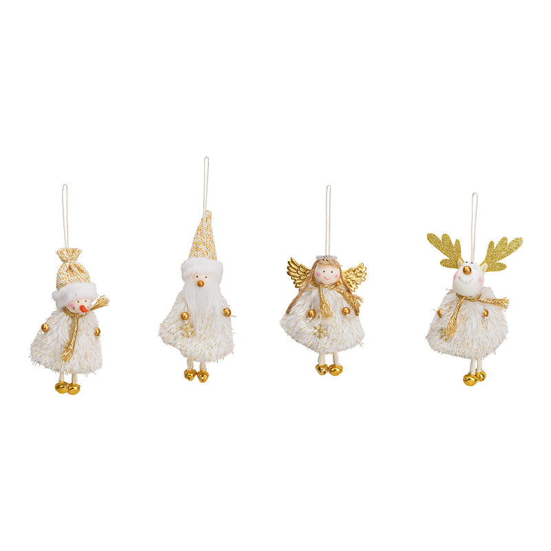 Hänger Nikolaus, Schneemann,Elch Engel, aus Textil Weiß, gold 4-fach, (B/H/T) 6x12x3cm