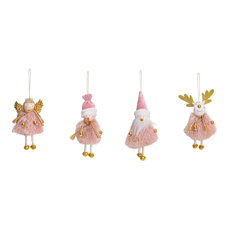 Hänger Nikolaus, Schneemann,Elch Engel, aus Textil Pink, gold 4-fach, (B/H/T) 6x12x3cm