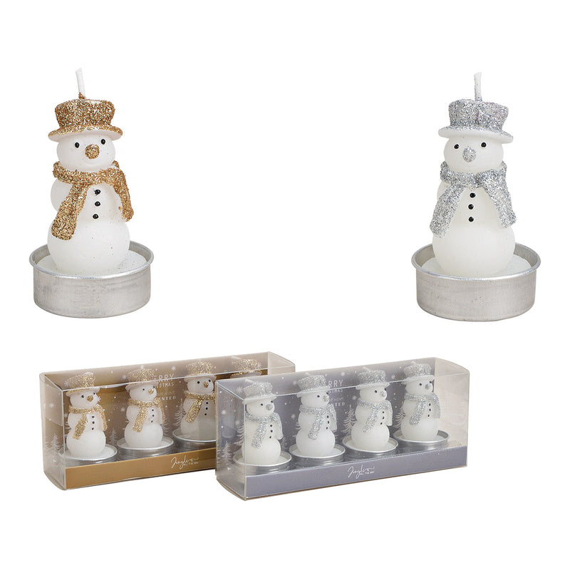 Teelicht Set, Schneemann 4x6x4cm, aus Wachs Weiß 4er Set, 2-fach, (B/H/T) 18x7x5cm