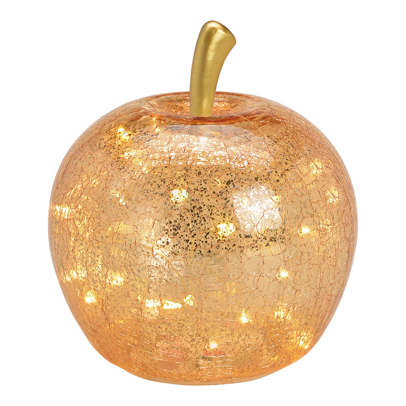 Apfel mit 30er LED, mit Timer aus Glas Gold (B/H/T) 22x24x22cm