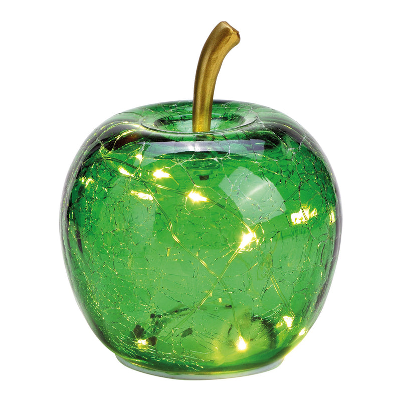 Apfel mit 10er LED mit Timer aus Glas Dunkelgrün (B/H/T) 11x12x11cm