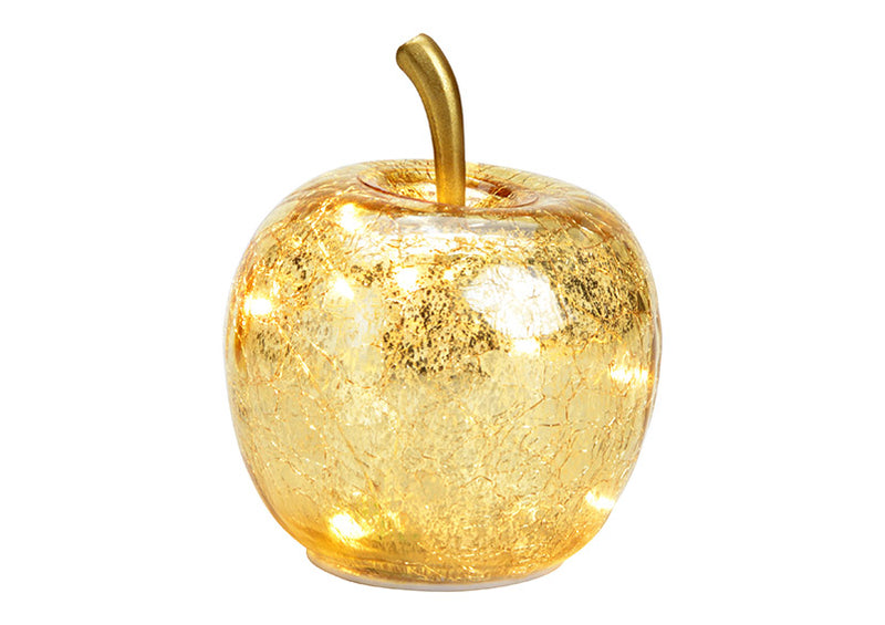 Deko Apfel aus Glas mit Licht 10er LED, Gold, Ø 11x12 cm