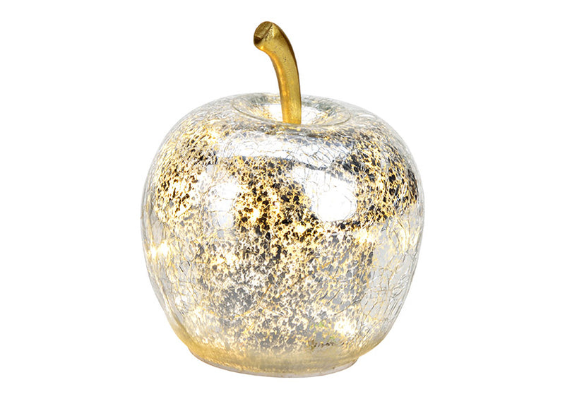 Apfel mit 10er LED mit Timer aus Glas Silber (B/H/T) 11x12x11cm