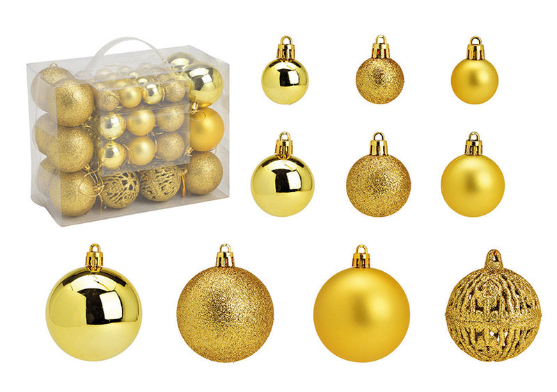 Weihnachtskugel-Set aus Kunststoff Lemon Gold 50er Set, (B/H/T) 23x18x12cm Ø3/4/6cm