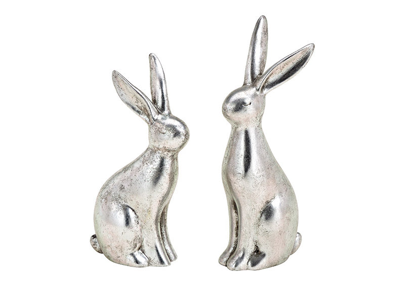 Hase aus Keramik Silber 2-fach, (B/H/T) 6x16x4cm 4x14x8cm