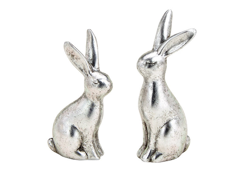 Hase aus Keramik Silber 2-fach, (B/H/T) 8x28x12cm 8x24x14cm