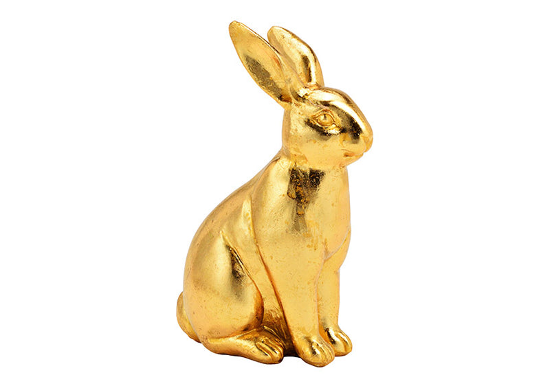 Hase aus Poly Gold (B/H/T) 10x16x6cm