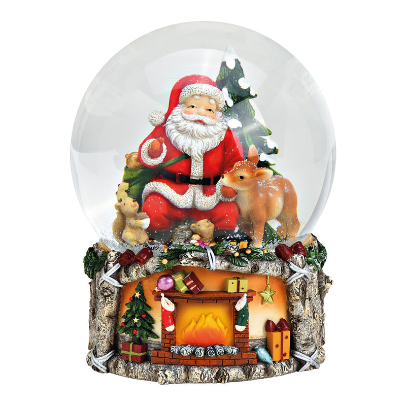 Spieluhr, Schneekugel Nikolaus und Tiere aus Poly, Glas Bunt (B/H/T) 15x20x15cm