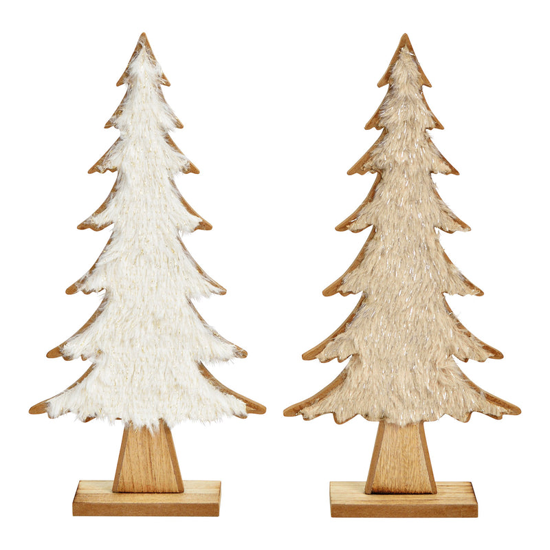 Tannenbaum aus Holz, Textil Weiß, braun 2-fach, (B/H/T) 15x31x5cm