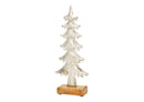 Tannenbaum auf Mangoholz Sockel,  aus Metall Silber (B/H/T) 13x32x5cm