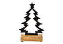 Aufsteller Tannenbaum auf Mangoholz Sockel aus Metall Schwarz (B/H/T) 12x18x5cm