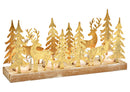 Adventsgesteck, Teelichthalter Hirsch Winterwald aus Holz/Metall/Glas Gold (B/H/T) 33x16x9cm