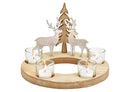 Adventskranz, Teelichthalter, Hirsch Dekor,  aus Holz, Glas Silber (B/H/T) 25x18x25cm