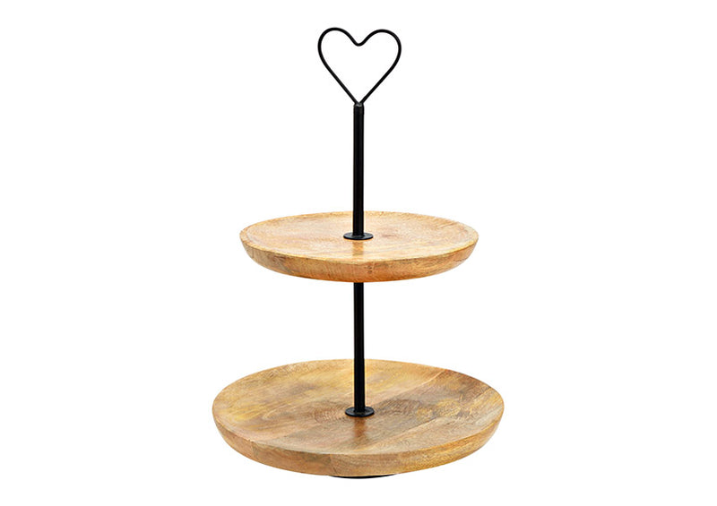 Etagere 2er aus Mangoholz, Metall Natur (H) 37cm Ø25cm/20cm