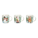 Becher Weihnachts Dekor, Nikolaus, Schneemann, Hirsch aus Porzellan Bunt 3-fach, (B/H/T) 12x9x8cm 340ml