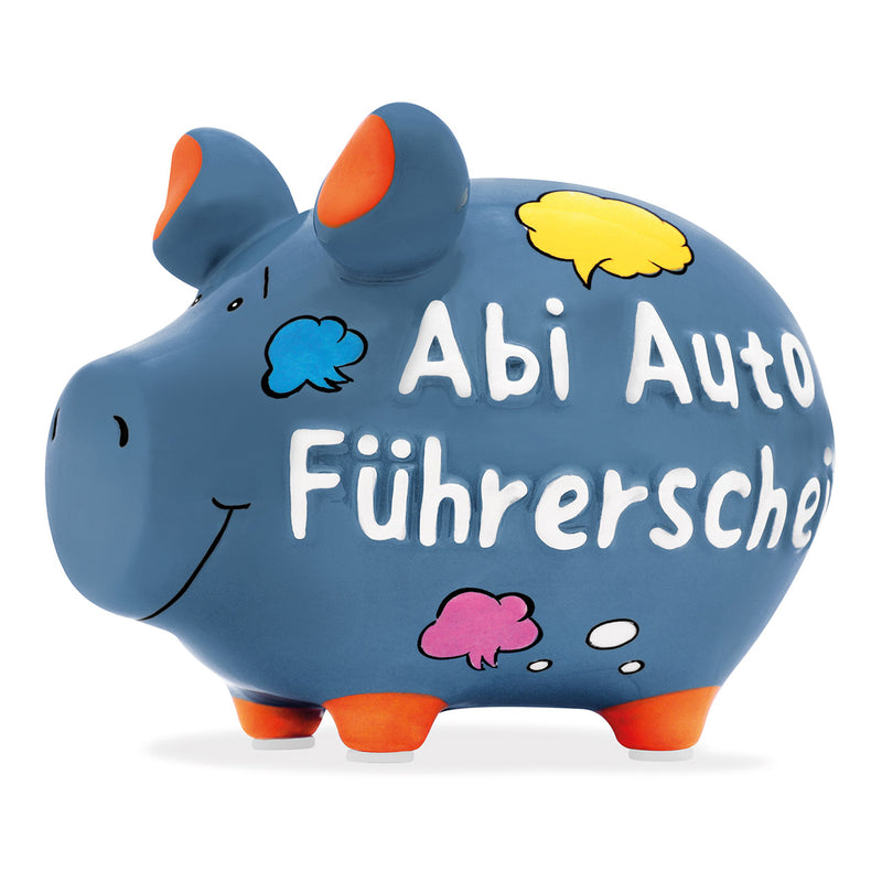 Spardose KCG Kleinschwein,  Abi Auto Führerschein aus Keramik Blau (B/H/T) 12,5x9x9cm