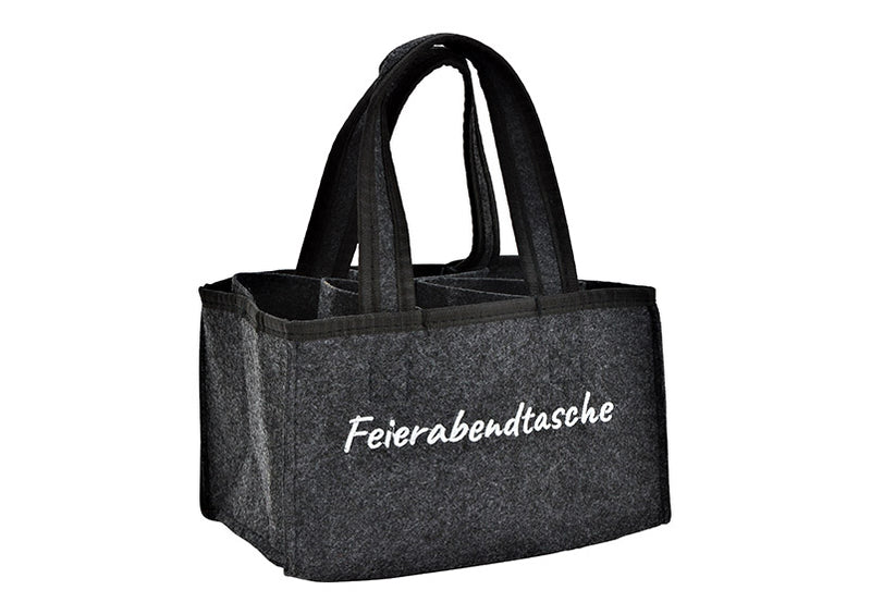 Flaschentasche mit 6 Fächern,  Feierabendtasche aus Filz, Grau (B/H/T) 24x15x5cm