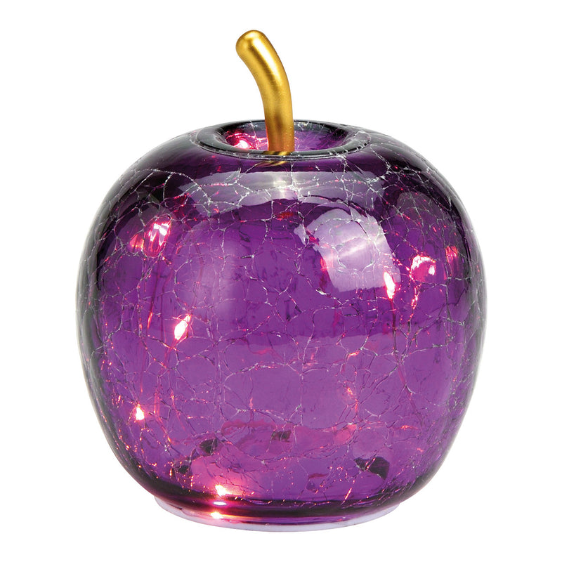 Apfel mit 10er LED mit Timer  aus Glas Dunkellila (B/H/T) 11x12x11cm