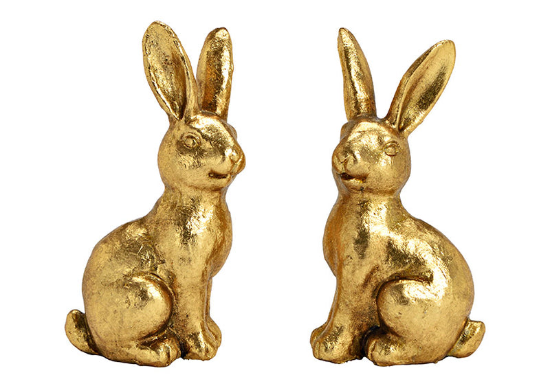 Hase aus Poly gold 2-fach, (B/H/T) 8x14x6cm