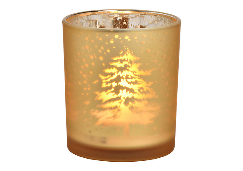 Windlicht Winterwald Dekor aus Glas champagner (B/H/T) 9x10x9cm