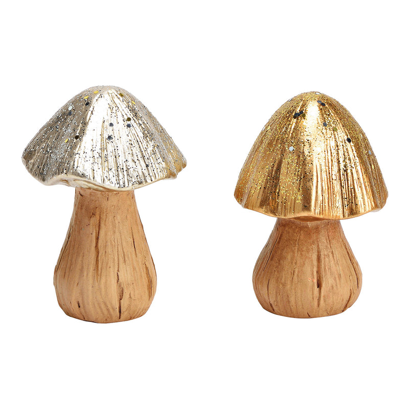 Pilz aus Keramik gold, silber 2-fach, (B/H/T) 8x12x8cm