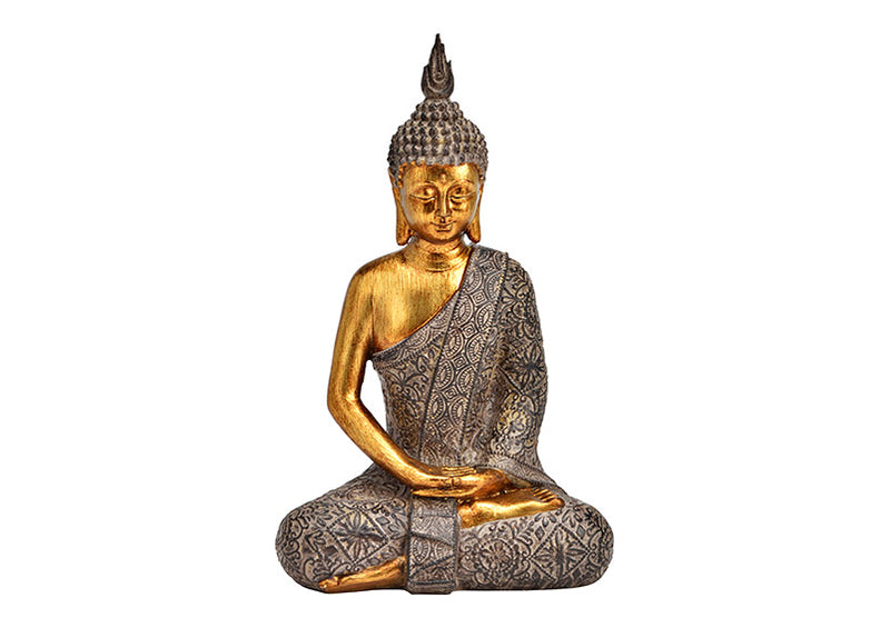 Buddha aus Poly braun, gold (B/H/T) 15x25x10cm