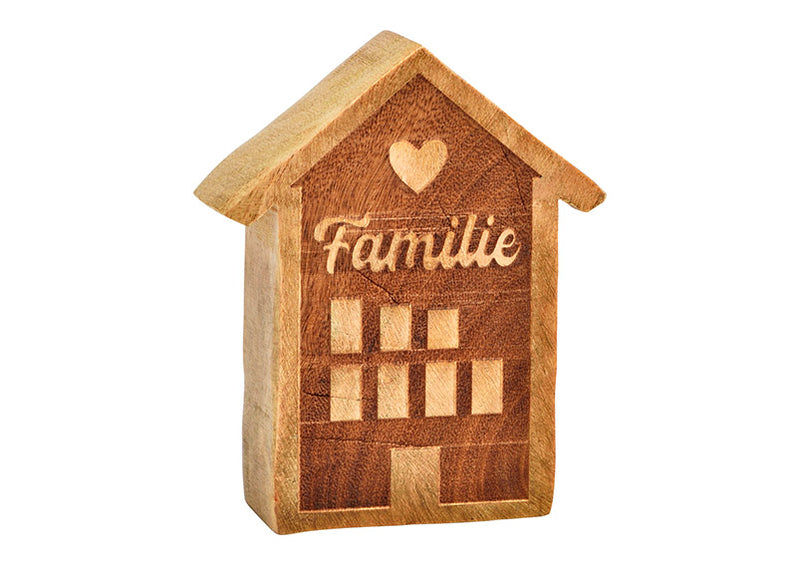 Haus Familie aus Mangoholz natur (B/H/T) 11x13x4cm