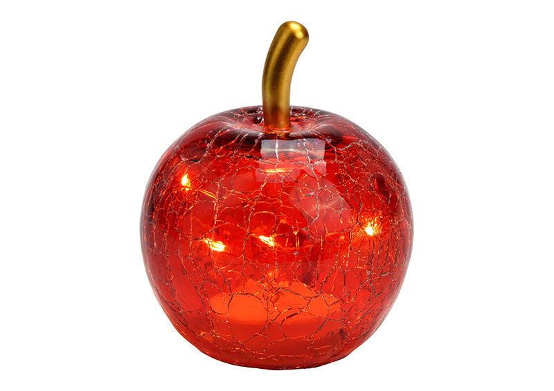 Apfel mit 5er LED aus Glas rot (B/H/T) 7x9x7cm mit Timer, Batteriebetrieb CR2032 nicht enthalten